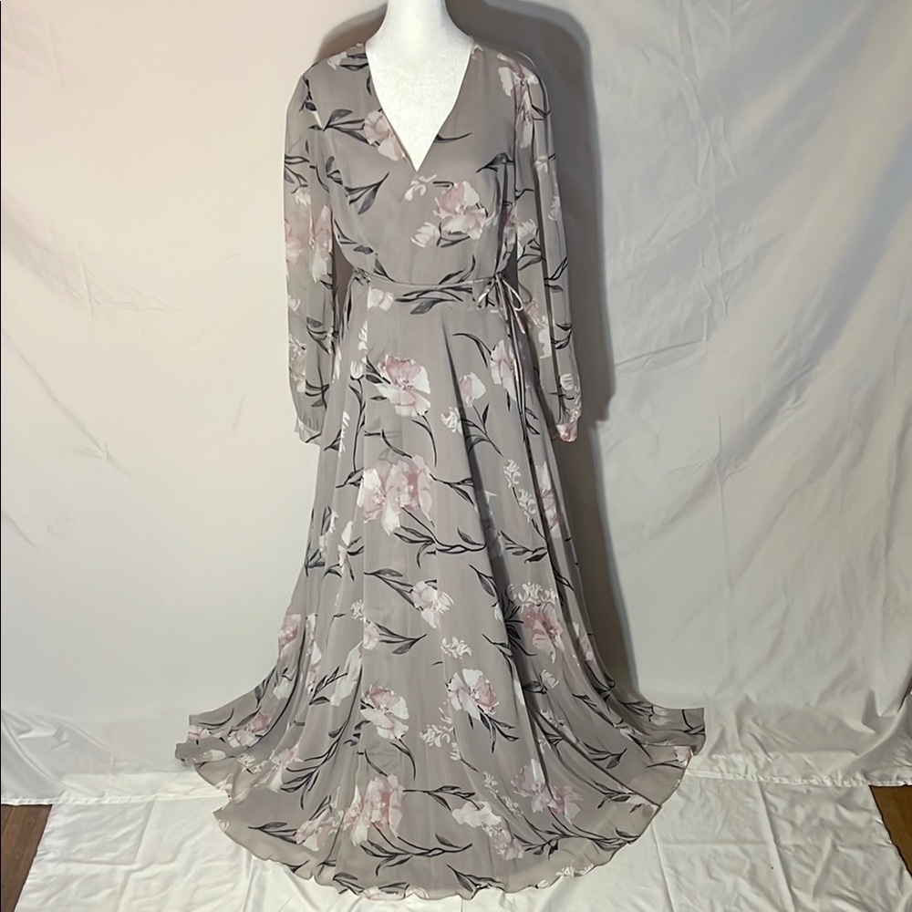 Lulus Floral Maxi Dress in Gray and Pink